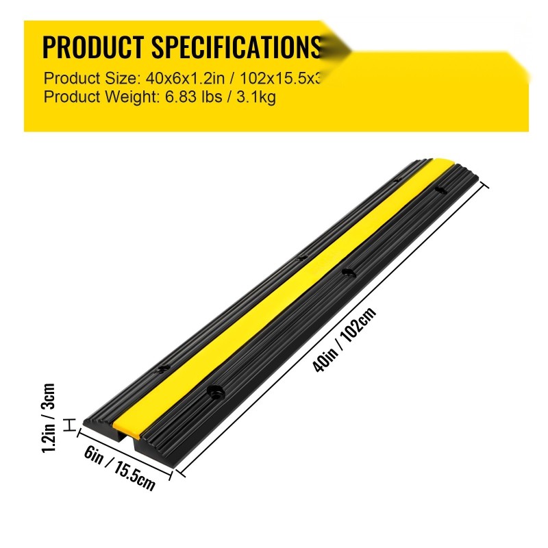Kaapelisuoja-ramppi kumi ja PVC 102x15,5x3 cm 4 kpl 1-kanavainen 10000 kg