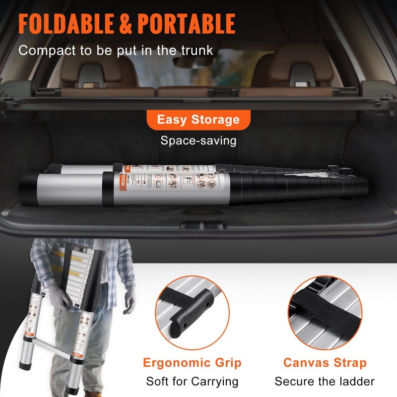 Teleskooppinen alumiinitikas 381 cm pidentettävä kokoon taittuva kannettava