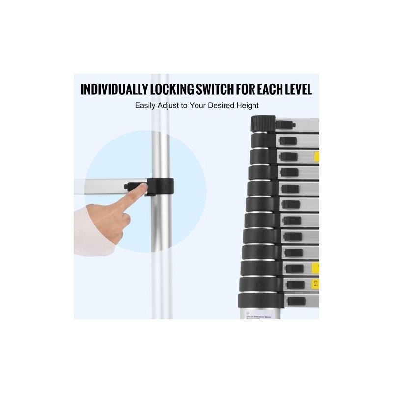 Teleskooppitikas alumiinirunkoinen 5,0 m 170 kg kantavuus monipainikejärjestelmällä liukuestejaloilla