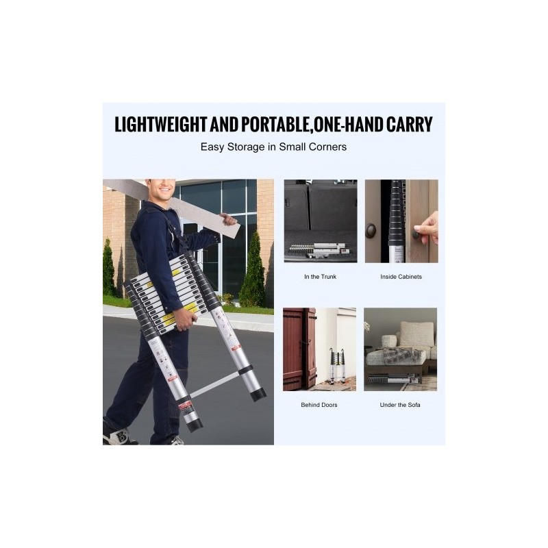 Teleskooppitikas alumiinirunkoinen 5,0 m 170 kg kantavuus monipainikejärjestelmällä liukuestejaloilla