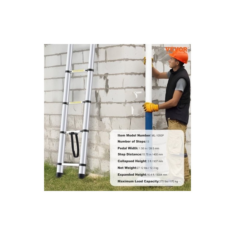 Teleskooppitikas alumiinirunkoinen 5,0 m 170 kg kantavuus monipainikejärjestelmällä liukuestejaloilla