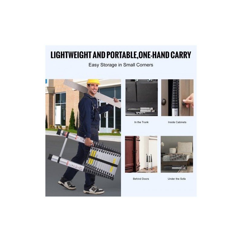 Teleskooppitikas alumiiniseoksesta 16 askelmaa 6,19 m 170 kg kantavuus liukumattomilla jalkatyynyillä