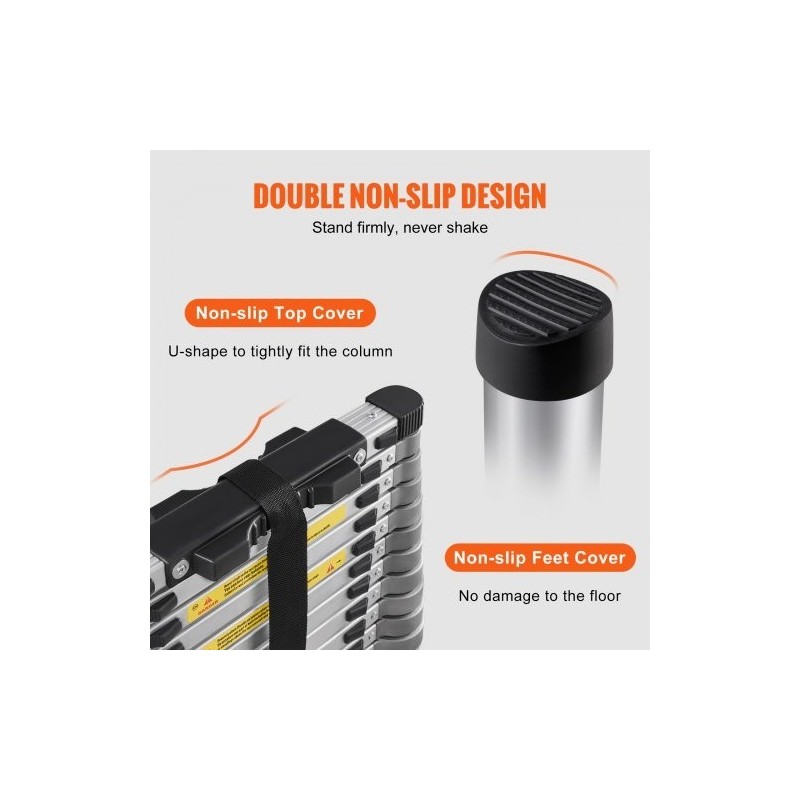 Teleskooppitikas alumiiniseoksesta 190 kilon kantavuus lukittuvat portaat liukumattomat jalkasuojat kompakti koko