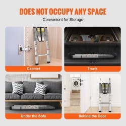 Teleskooppitikas alumiiniseoksesta 190 kilon kantavuus lukittuvat portaat liukumattomat jalkasuojat kompakti koko