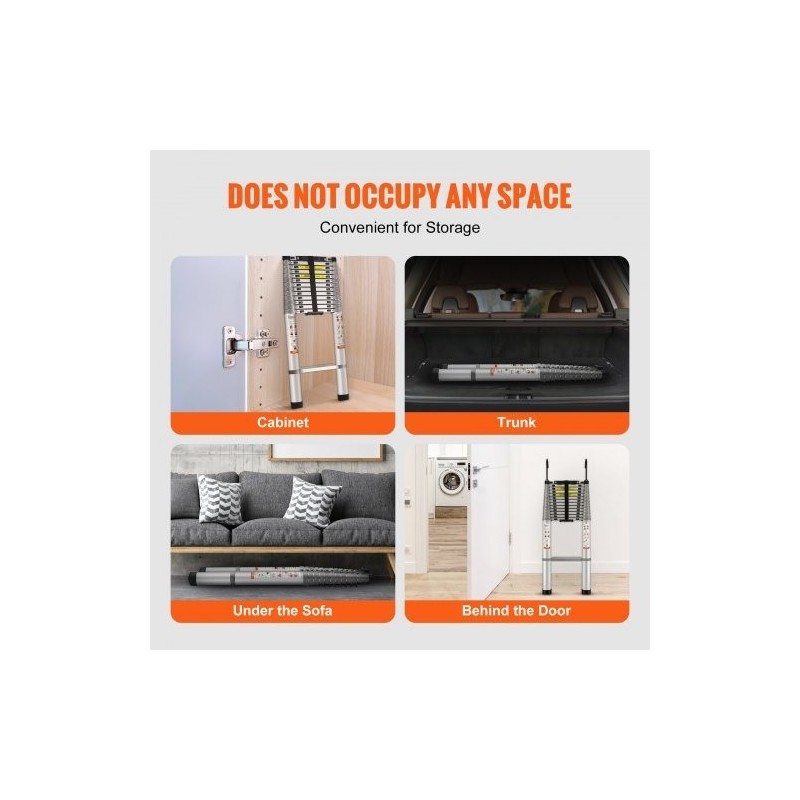 Teleskooppitikas alumiiniseoksesta 190 kilon kantavuus lukittuvat portaat liukumattomat jalkasuojat kompakti koko