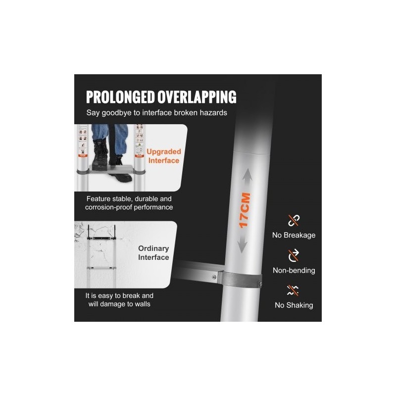 Teleskooppitikkaat alumiiniseoksesta 12 tasoa 459 cm avattuna 190 kg kantavuus