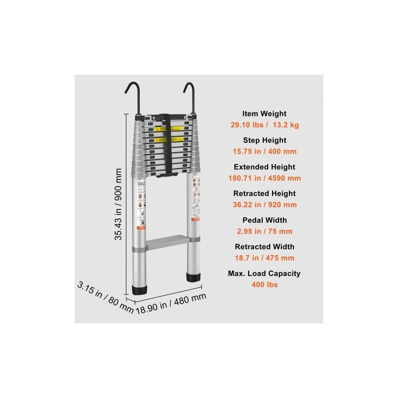 Teleskooppitikkaat alumiiniseoksesta 12 tasoa 459 cm avattuna 190 kg kantavuus
