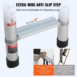 Teleskooppitikas alumiiniseoksesta 6,2 m kokoontaittuva 15 askelmaa 190 kg kantavuus liukuestolliset jalat