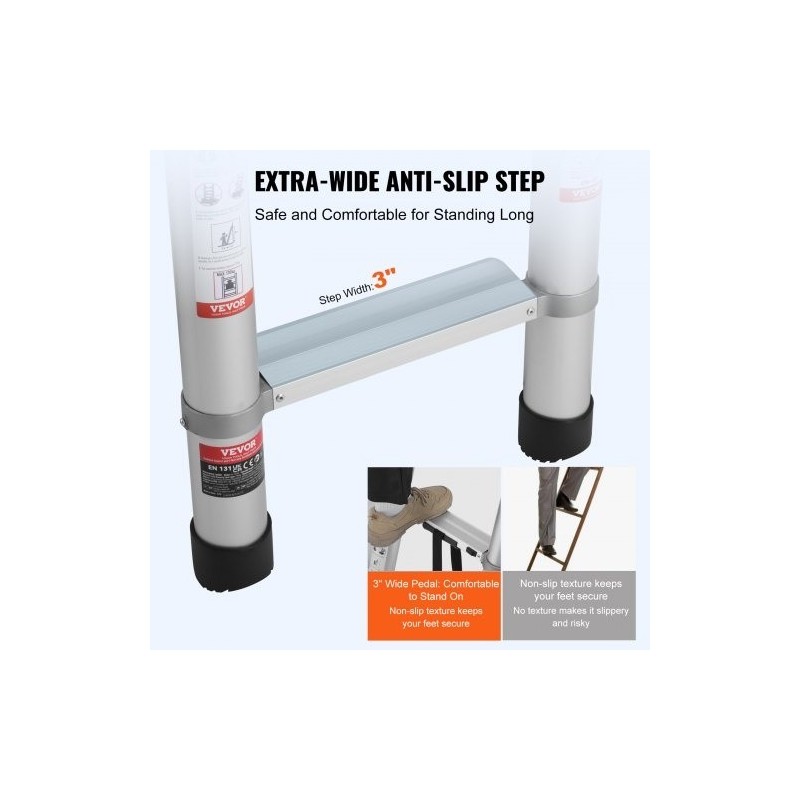 Teleskooppitikas alumiiniseoksesta 6,2 m kokoontaittuva 15 askelmaa 190 kg kantavuus liukuestolliset jalat