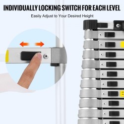 Teleskooppitikas alumiiniseoksesta 6,2 m kokoontaittuva 15 askelmaa 190 kg kantavuus liukuestolliset jalat