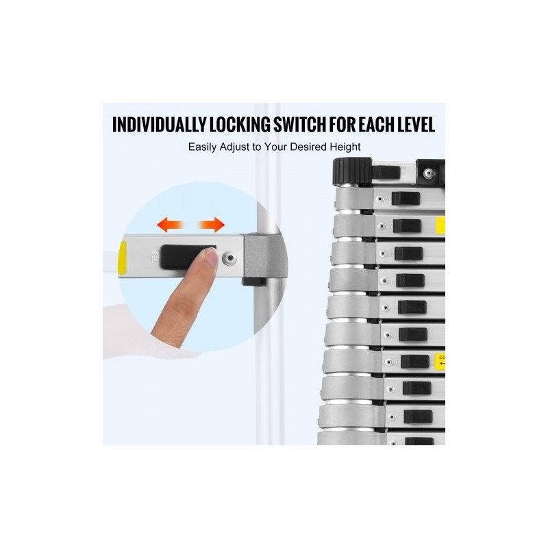 Teleskooppitikas alumiiniseoksesta 6,2 m kokoontaittuva 15 askelmaa 190 kg kantavuus liukuestolliset jalat