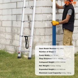 Teleskooppitikas alumiiniseoksesta 6,2 m kokoontaittuva 15 askelmaa 190 kg kantavuus liukuestolliset jalat
