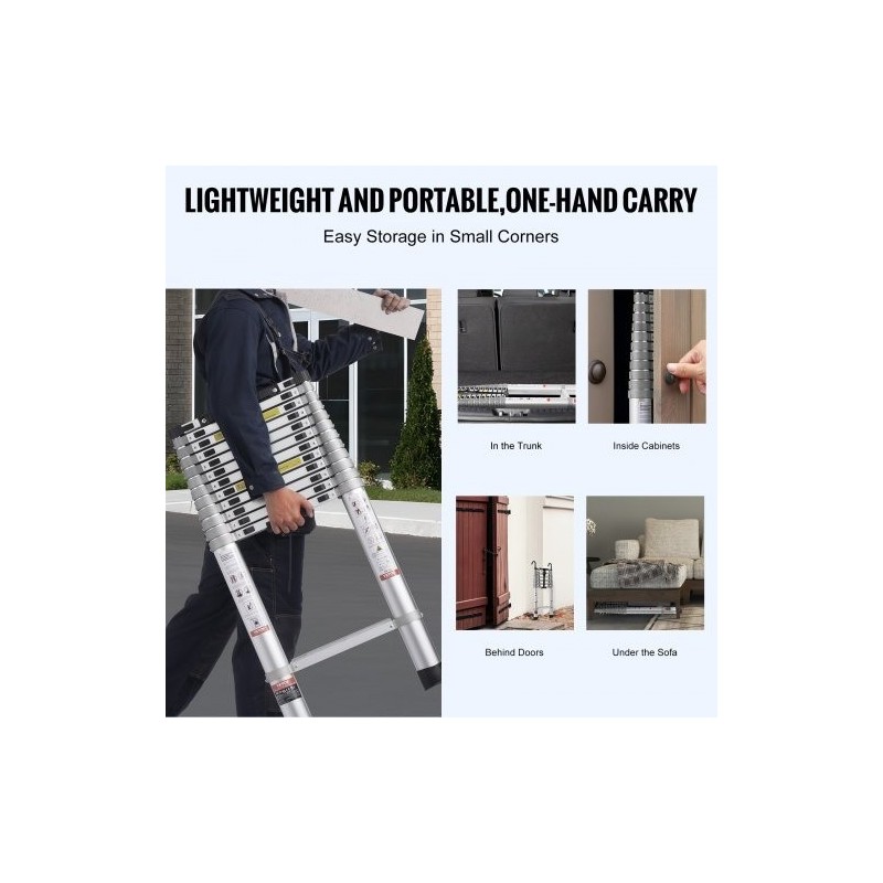 Teleskooppitikkaat alumiiniseos 5036 mm 190 kg kokoontaittuva monipainikkeinen lukitus