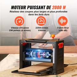 Pöytämallinen paksuushöylä 33 cm työpöytä 30,5 cm syöttöpöytä 2000 watin kolmiteräinen kaksinopeuksinen