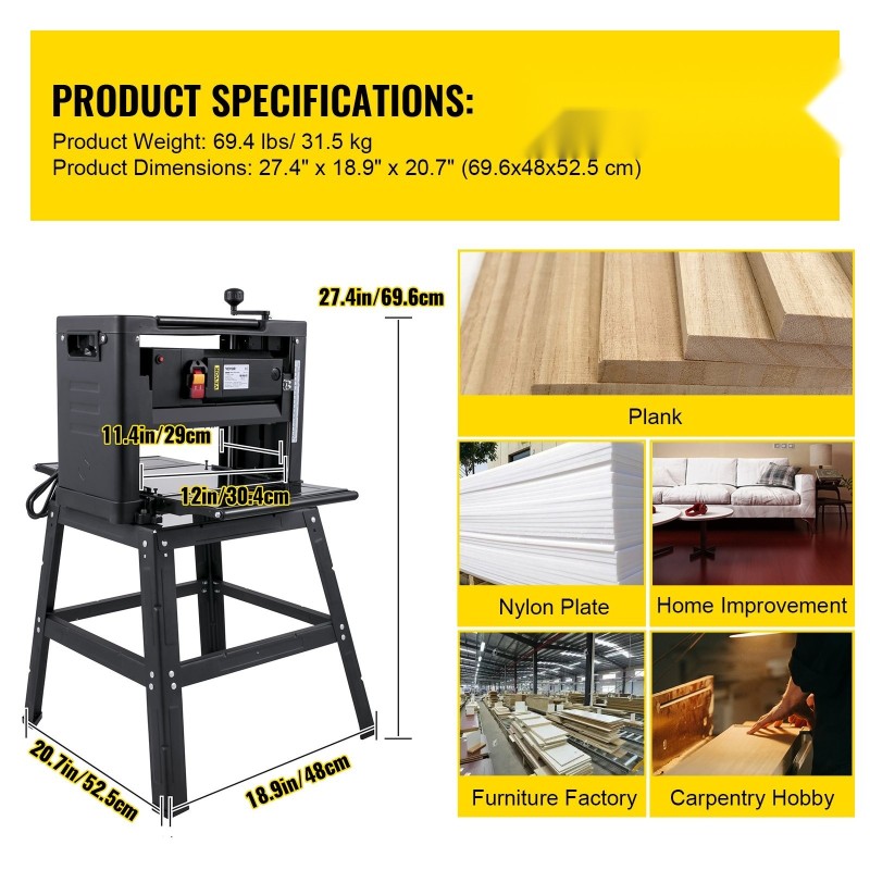 Paksuushöylä 304 millimetriä työleveys 2000 watin teho höyläyspaksuus 6–160 millimetriä jalustalla