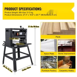 Paksuushöylä 330 mm 2000 wattia irrotettava jalusta lastunpoisto