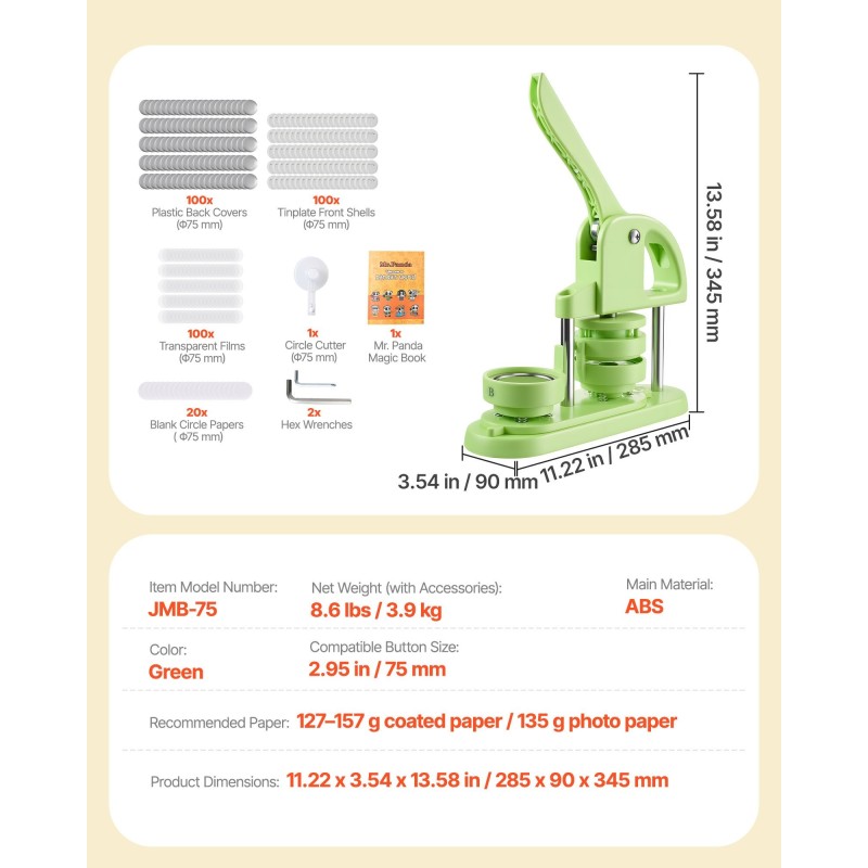 Nappikone ABS-muovi 75 mm 100 kpl nappiosia rintanappeihin pinsseihin avaimenperiin vihreä