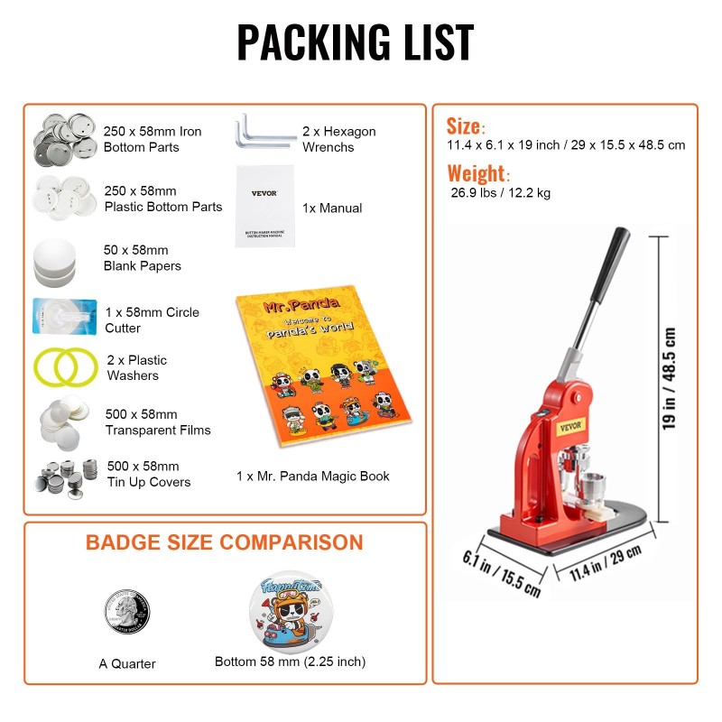 Nappimerkintäkone 58 mm rauta ja ABS-muovi manuaalinen 500 kpl nappiosia ympyräleikkurilla taikakirjalla