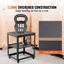 Höyläteline teräsrunko MDF-työtaso 45 kg kantavuus 4 lukittavaa pyörää