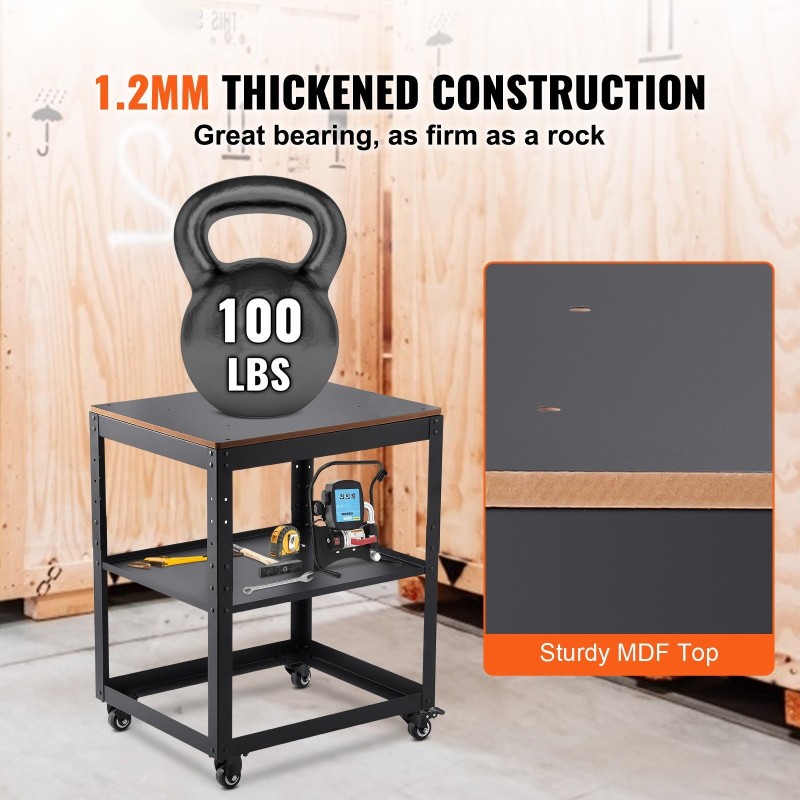 Höyläteline teräsrunko MDF-työtaso 45 kg kantavuus 4 lukittavaa pyörää