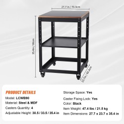 Höyläteline teräsrunko MDF-työtaso 45 kg kantavuus 4 lukittavaa pyörää