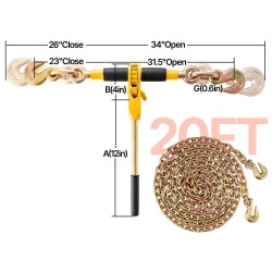 Räikkäketjukiristin 2 kpl G80-valuteräsketjut 3/8–1/2 tuumaa 5443 kg irrotettava kahva