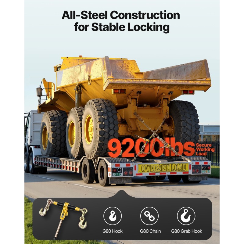 Räikkäketjunkiristin ja G80-mangaaniteräsketjut 10 mm 6,1 m työkuorma 4173 kg 4 settiä