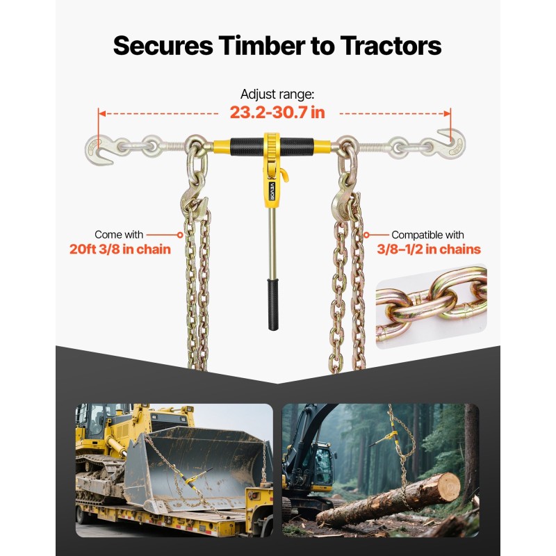 Räikkäketjunkiristin ja G80-mangaaniteräsketjut 10 mm 6,1 m työkuorma 4173 kg 4 settiä