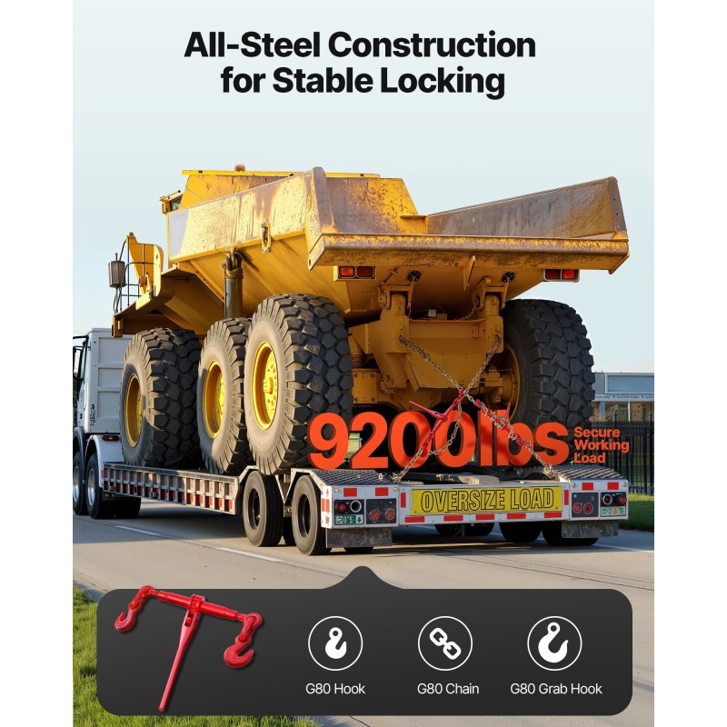 Räikkäketjunkiristin ja G80-mangaaniteräsketjut 10 mm 3 m 4173 kg 8 settiä