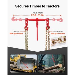 Räikkäketjunkiristin ja G80-mangaaniteräsketjut 10 mm 3 m 4173 kg 8 settiä