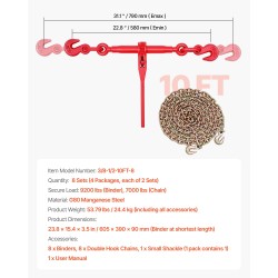 Räikkäketjunkiristin ja G80-mangaaniteräsketjut 10 mm 3 m 4173 kg 8 settiä
