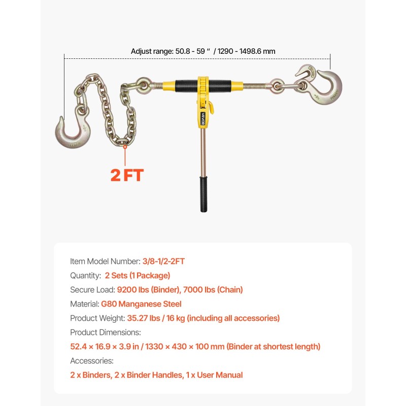 Räikkäkiristin G80 mangaaniteräs 4173 kg käyttökuorma 10–12,7 mm ketjuille 2 sarjaa