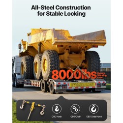 Räikkäketjunkiristin ja G80-mangaaniteräsketjut 8 mm x 3 m 2 kpl 3629 kg