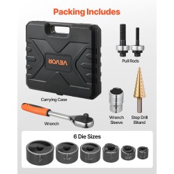 Reikäteräsarja 40Cr-terästä 6 lävistinholkkeja 12,7–50,8 mm räikkäväännin alumiiniin ja muoveihin