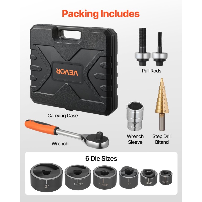 Reikäteräsarja 40Cr-terästä 6 lävistinholkkeja 12,7–50,8 mm räikkäväännin alumiiniin ja muoveihin