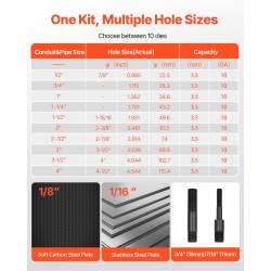 Hydraulinen lävistinsarja 10 teräsarjaa reikäkoot 12,7–101,6 mm 147,1 kN 25 mm isku