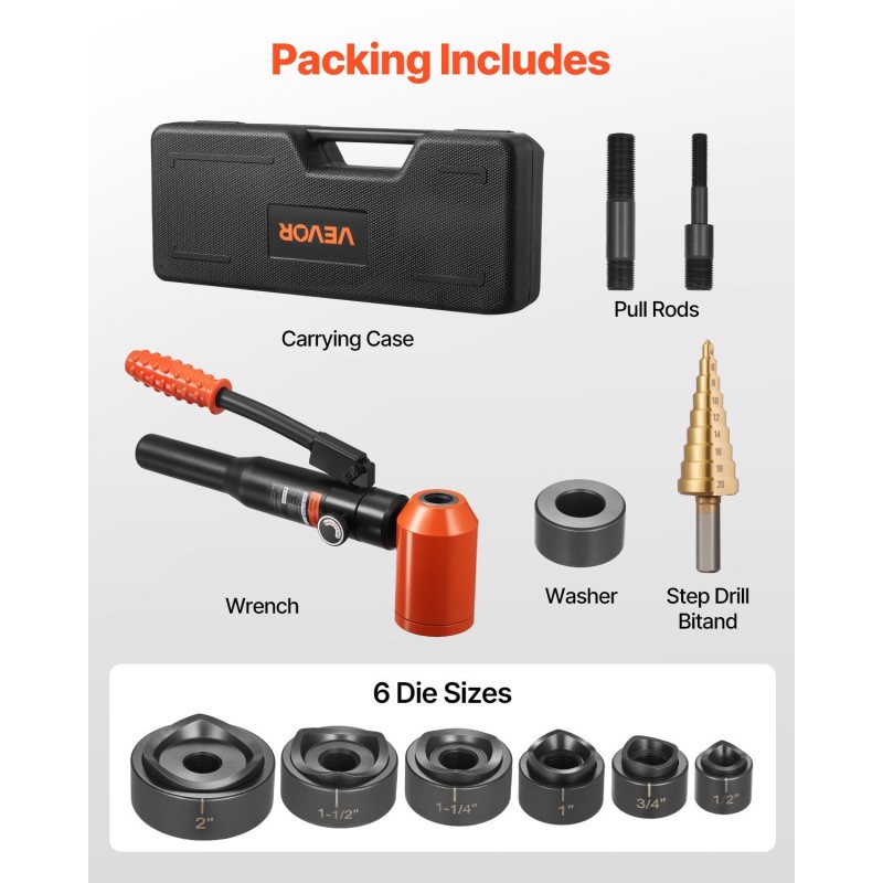 Hydraulinen lävistinsetti 10 tonnia 12,7–50,8 mm 6 sarjaa