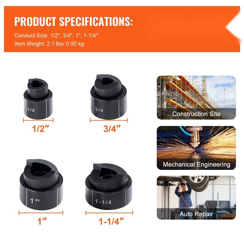 Hydraulinen lävistinsarja teräs 4 kpl putkikoot 1/2 3/4 1 1-1/4 tuumaa