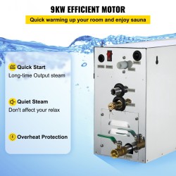 Höyrygeneraattori 9 kW 6 l vesisäiliö digitaalinen näyttö 35–55 °C