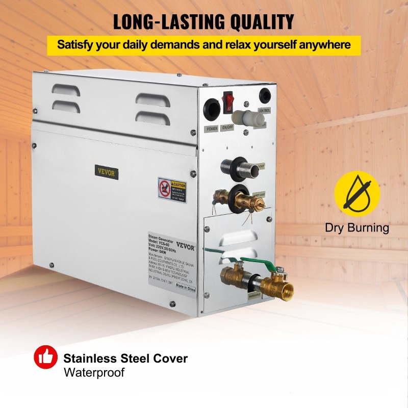 Höyrygeneraattori saunaan 6 kW 304 ruostumatonta terästä 4,3 l vesisäiliöllä LED-ohjaimella ajastimella