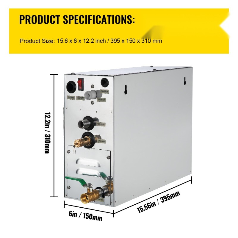 Höyrygeneraattori saunaan 6 kW 304 ruostumatonta terästä 4,3 l vesisäiliöllä LED-ohjaimella ajastimella