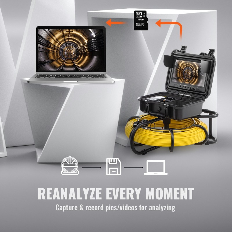 Viemärikamera 91,5 m kaapelilla 9 tuuman näytöllä IP68