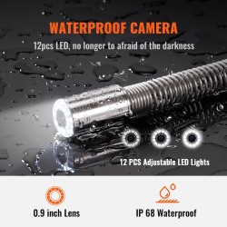 Viemärikamera 22,9 cm 720p näyttö 70 m kaapeli IP68 303 ruostumaton teräs