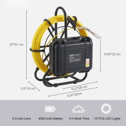 Viemärikamera 22,9 cm 720p näyttö 70 m kaapeli IP68 303 ruostumaton teräs