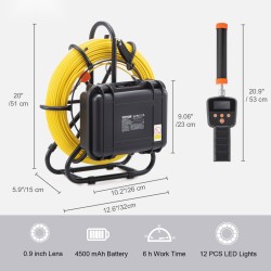 Viemärikamera 303-ruostumatonta terästä 22,9cm 720p-näytöllä 91,4m kaapelilla 512Hz-lähetin