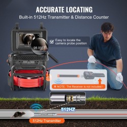 Viemärikamera kolmekymmentä metriä itsetasaava viisisataakaksitoista hertsin lähetin etäisyyslaskuri yhdeksän tuuman