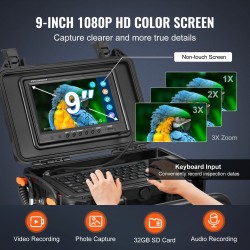 Viemärikamera 50-metrinen puolijäykkä kaapeli itseään tasaava 9-tuumainen 1080P näyttö 512Hz lähetin