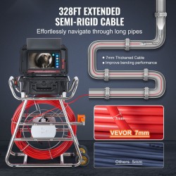 Viemärikamera itsetasoittuva 100 metrin kaapelilla 10,1 tuuman kosketusnäytöllä 512 hertsin lähetin etäisyyslaskurilla