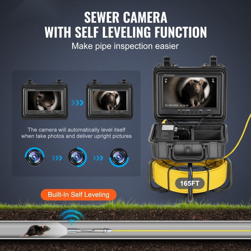 Viemärikamera itsetasaava 50 m kaapeli 9 tuuman 1080P näyttö 36x zoomaus IP68