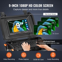 Viemärikamera 70 m kaapeli itseään tasaava 512 hertsin lähetin 9 tuuman näyttö